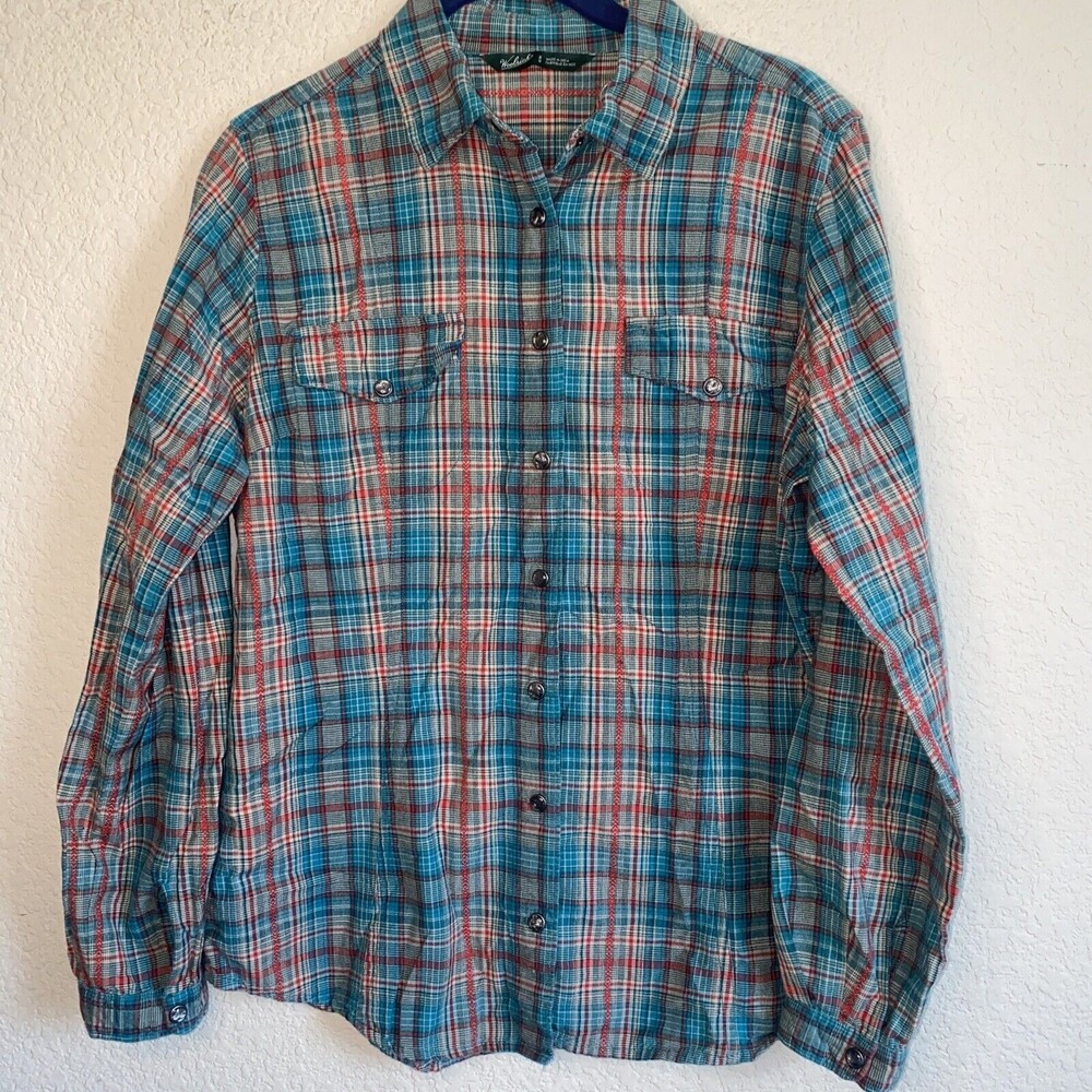 Woolrich Western Pearl Snap shirt Flannel Button M country Rodeo cowgirl